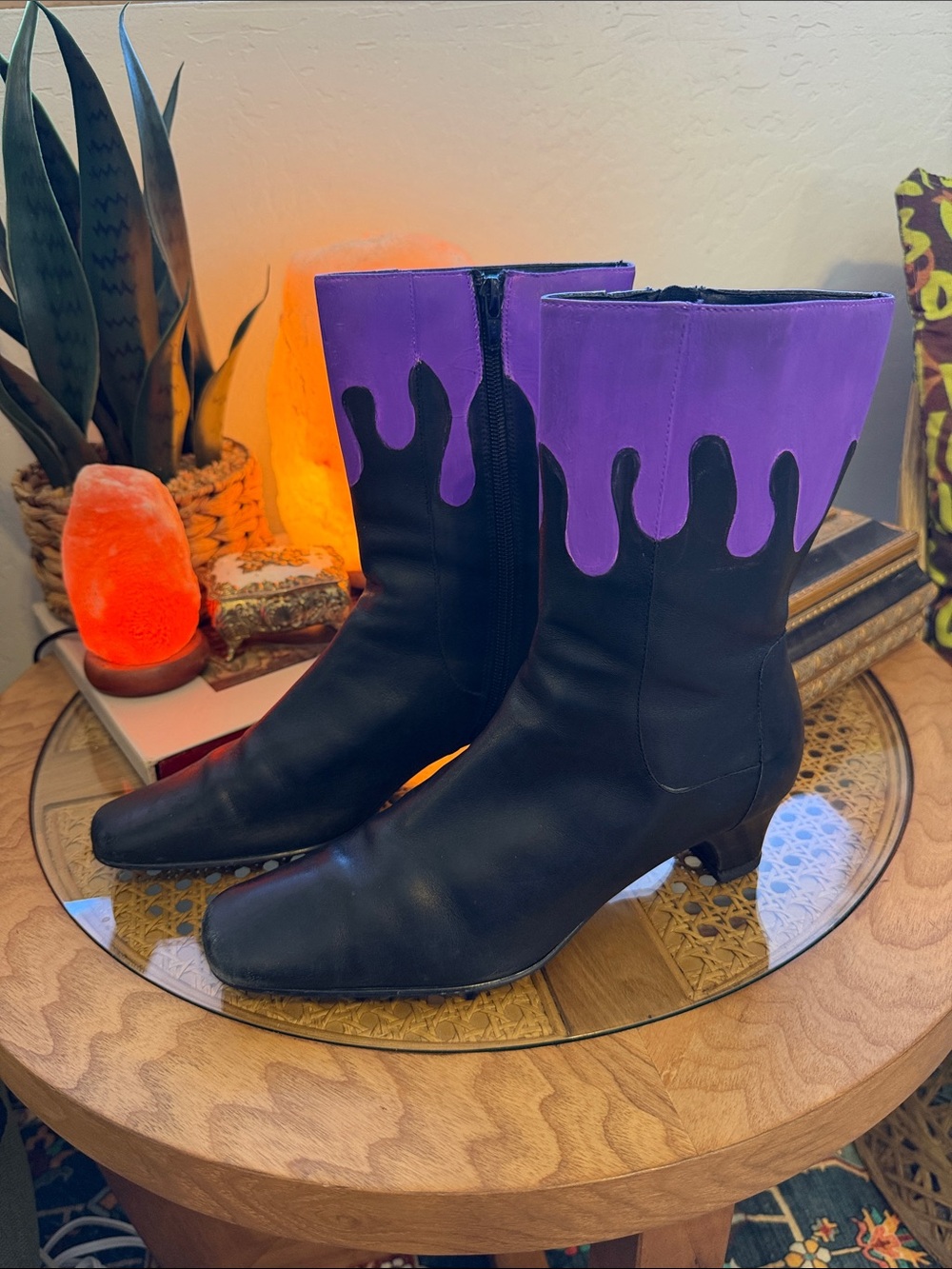 Custom Hand Painted Purple Drip Costume Boots Goth Cosplay